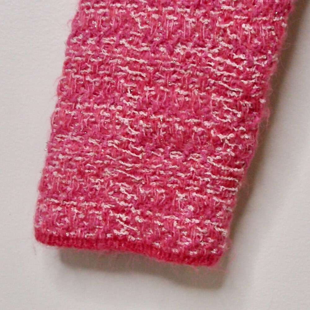 Zara Pink Tweed Knit Cardigan Jacket Sweater Barbie Pink Silver Metallic Size XL - Picture 12 of 16